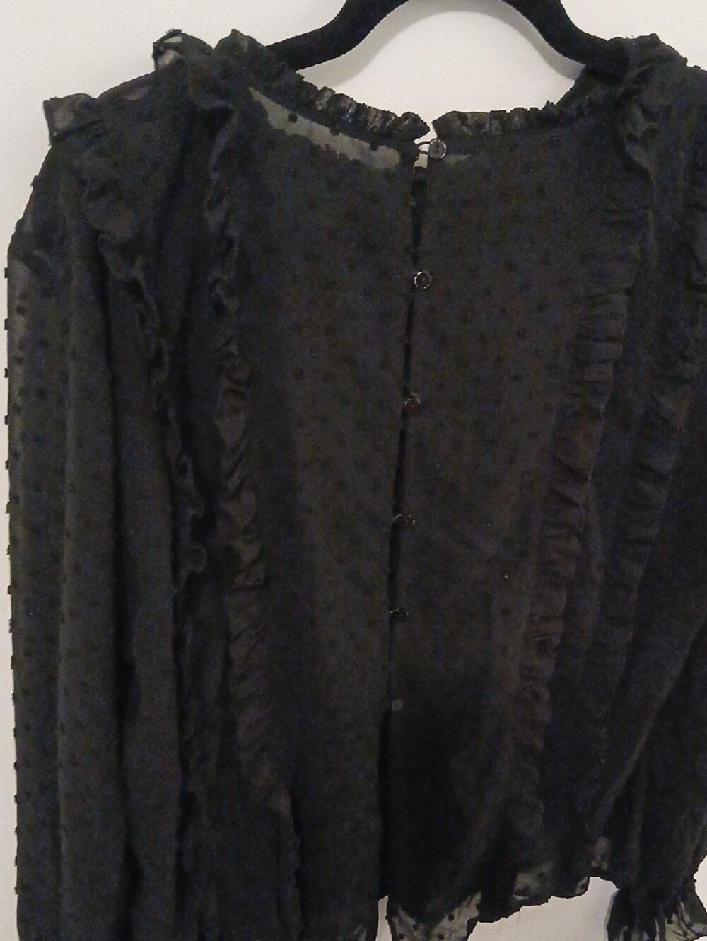 Zara Black Sheer Ruffle Dot Blouse
